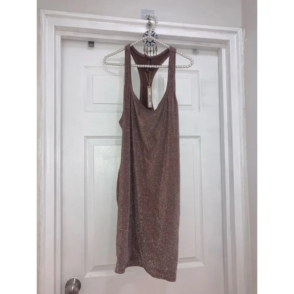 SKIMS Size 4X Glitter Swim Cover up Beach Pool Metallic Dress Jasper Brown New